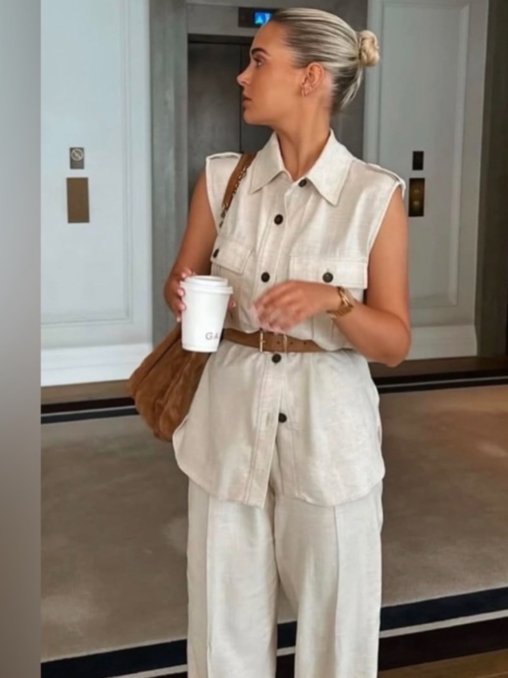 ZARA Linen belted long vest